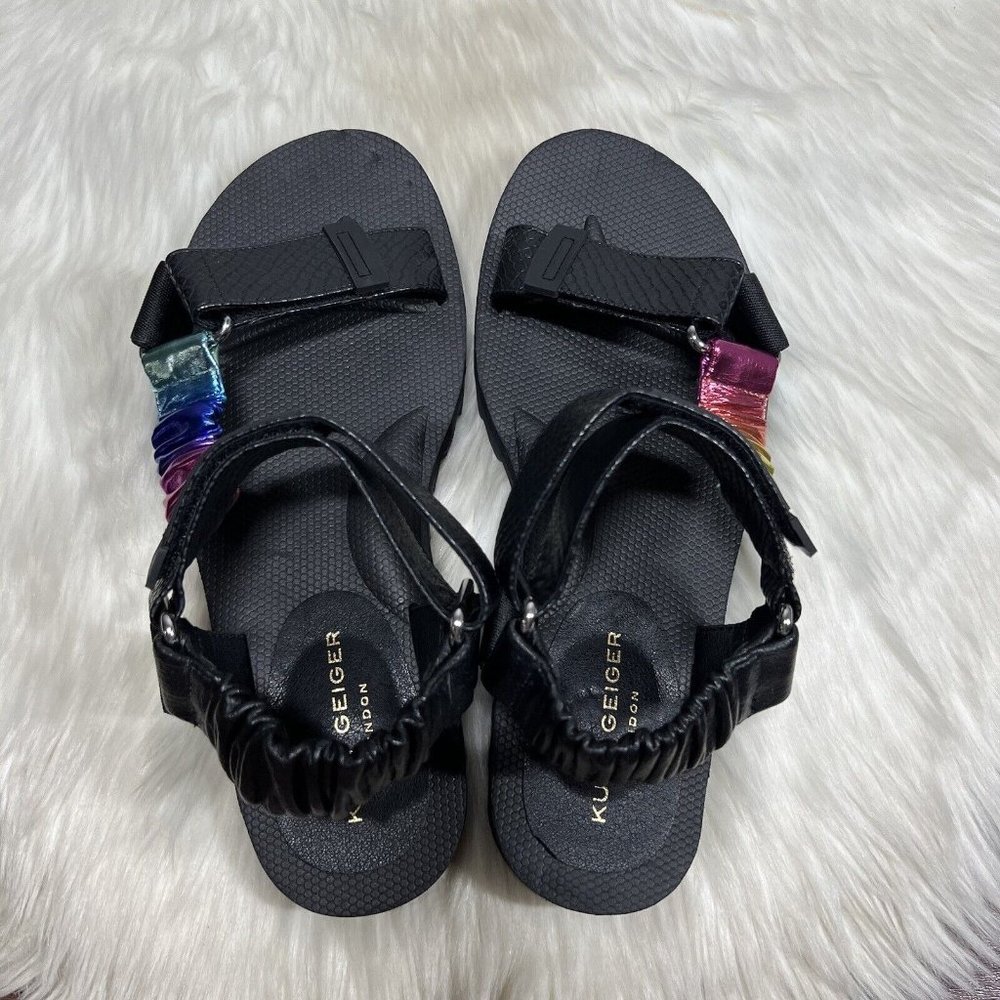 NEW Kurt Geiger Men's Size 44.5 / US 10.5 Black Rainbow Leather Orion Sandals - Picture 8 of 12